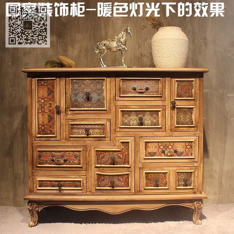 民族圖案風(fēng)格裝飾柜 斗柜 圖案復(fù)古家具 裝飾柜酒吧咖啡廳裝飾柜