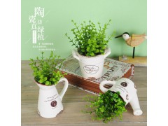 鄉(xiāng)村田園陶瓷杯小盆栽仿真花植物盆景家居店鋪?zhàn)烂婢G植裝飾擺件圖1